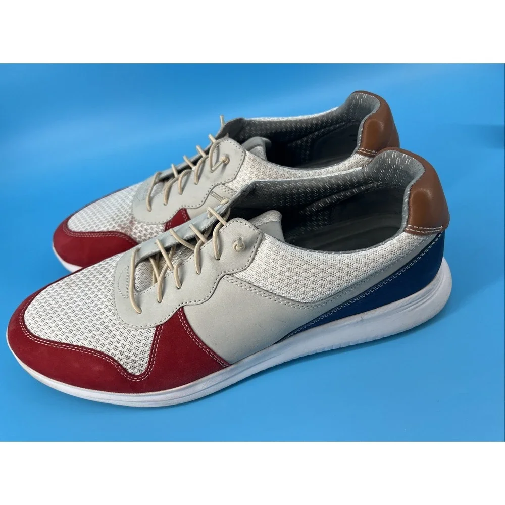 AMHERST MEN'S SHOE 13 M RED/WHITE/BLUE KNIT LACE‎ UP JOHNSTON&MURPHY 258538 MS50